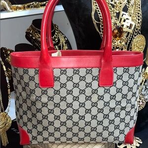 Gucci Red and Beige Signature Tote